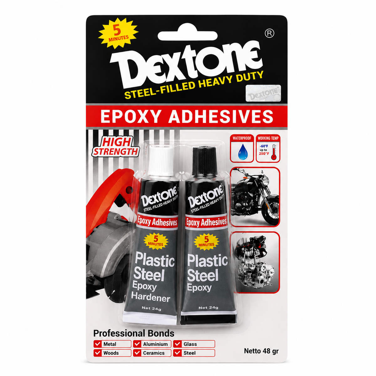 Dextone lem epoxy besi Epoxy Steel 5 menit 48 gr