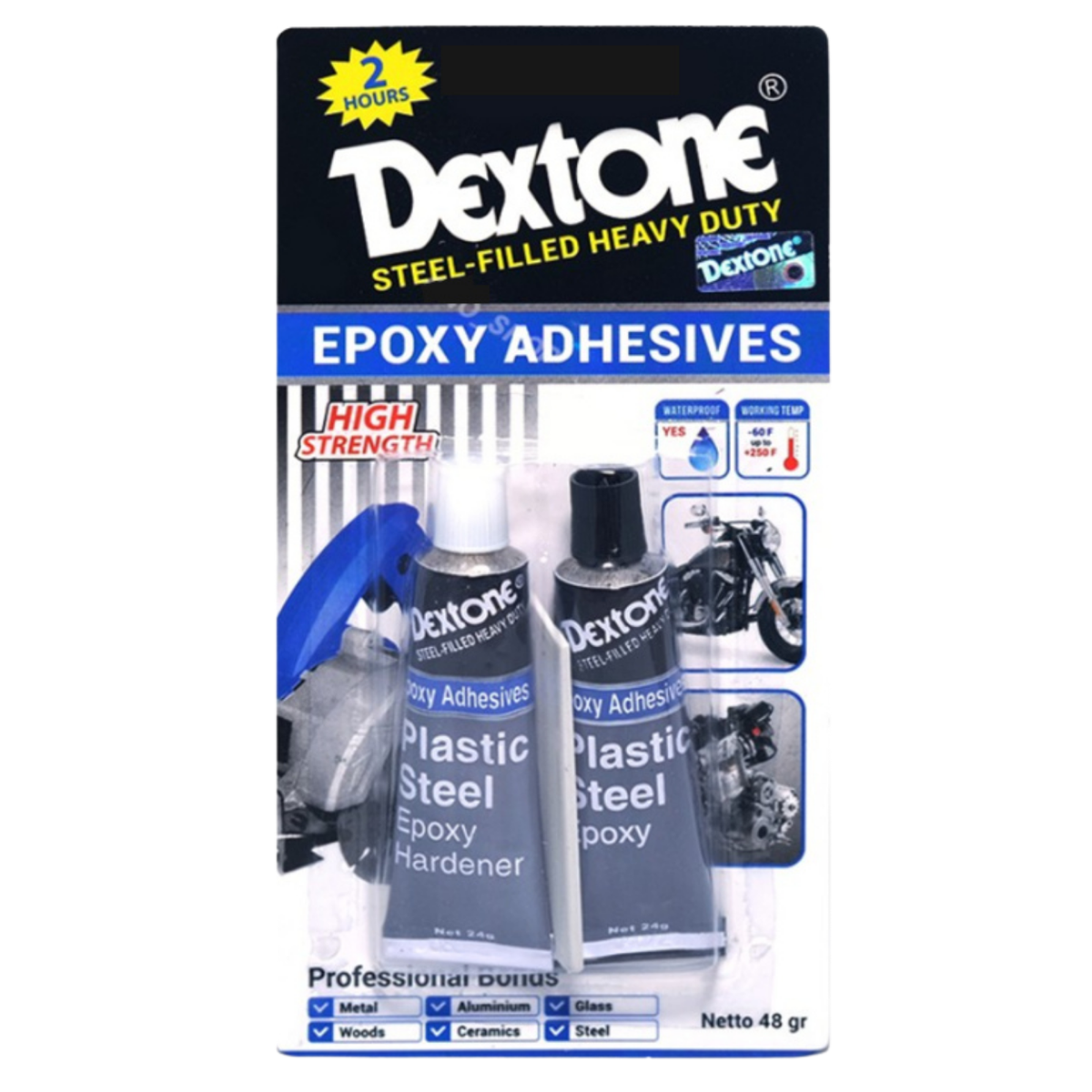 Dextone Epoxy Steel 2 Jam 48 gr lem besi 2 komponen