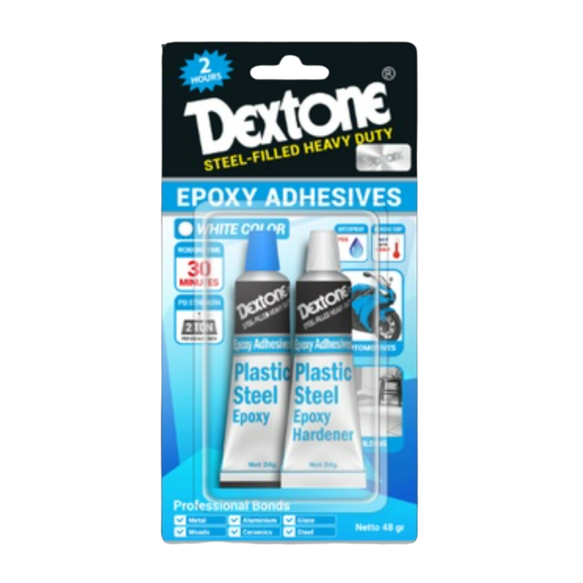 Dextone Epoxy Steel Putih 2 Jam 48 gr lem besi 2 komponen
