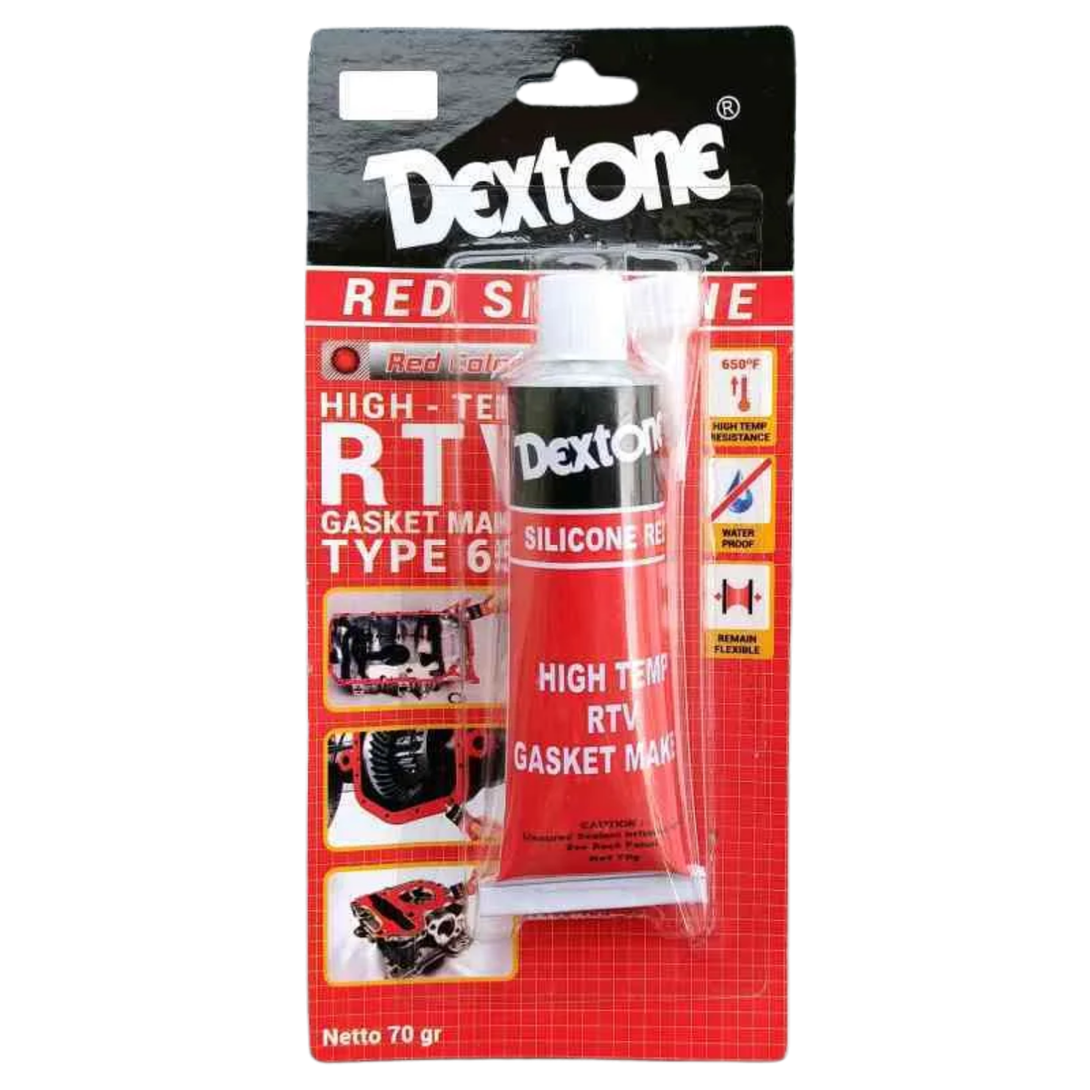 Dextone Red RTV Silicone 650F lem gasket merah 70 gr